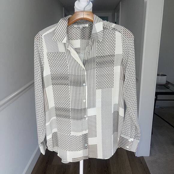 Rose & Olive Top Womens M Long Sleeve Button Up Patchwork Beige Neutral Boho - Picture 1 of 12
